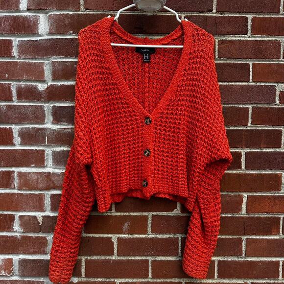 Orange Cropped Knit Cardigan Sweater - Picture 1 of 5
